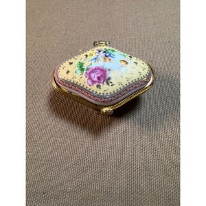 Vintage Floral Trinket Box Porcelain Pill Box Dresser Decor Gift